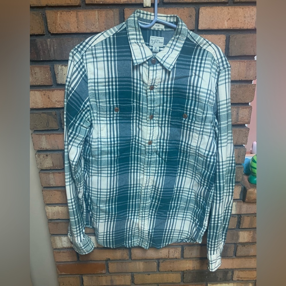 J. Crew Green and White Casual Button Down Shirt